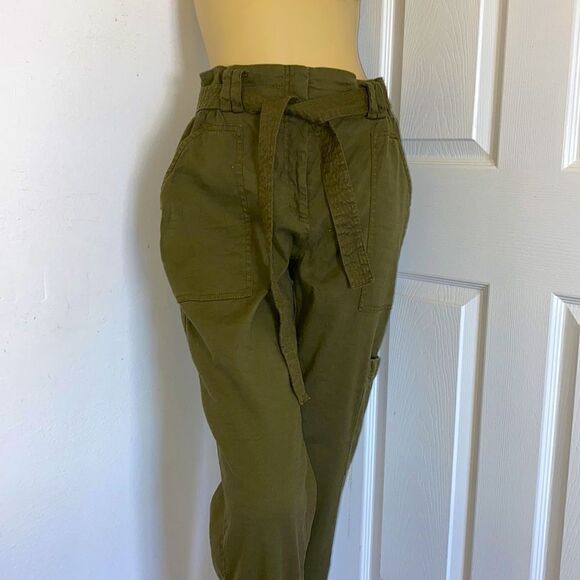 Elevenses Elastic waist Linen Rayon Green Pants - Picture 2 of 7